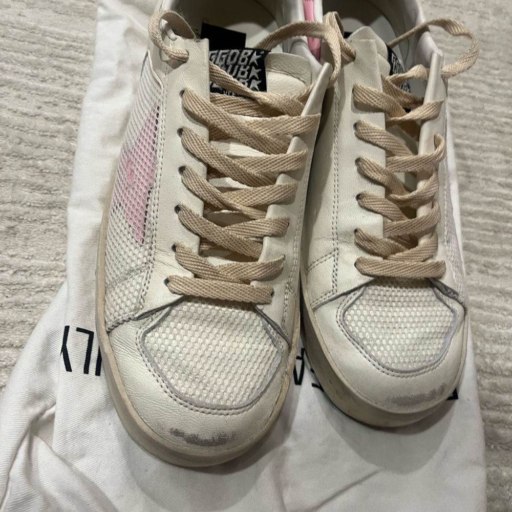 Golden Goose White and Pink Leather Sneakers